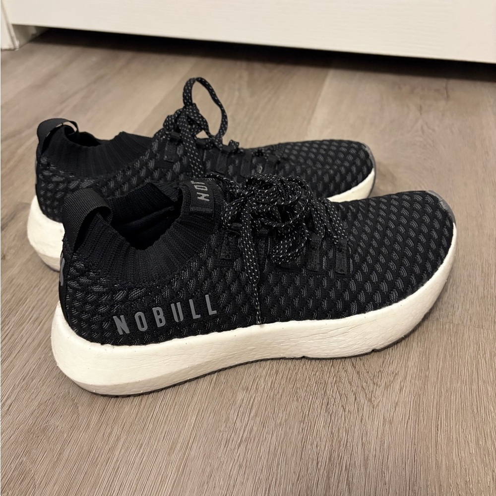 NOBULL Black Knit Lace-Up Sneakers with White Platform Sole - Picture 2 of 4